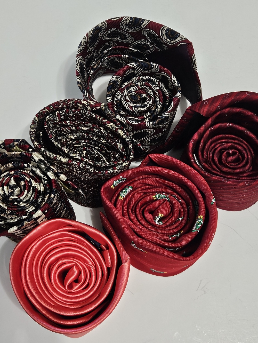 6 Misc. Name Brand Men's Silk Polyester Nylon Red Brown Multi-Colored Neck Ties - Picture 6 of 16